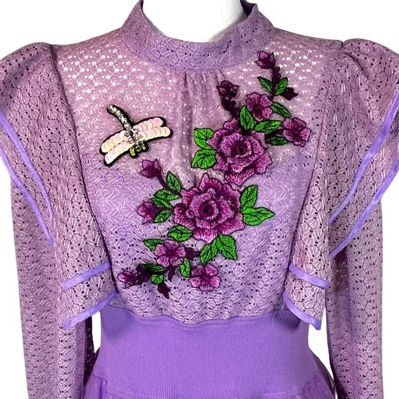 Lavender Gown Whimsical Dragonfly Floral Cottage Fairy Princess Victorian MED - Picture 8 of 10